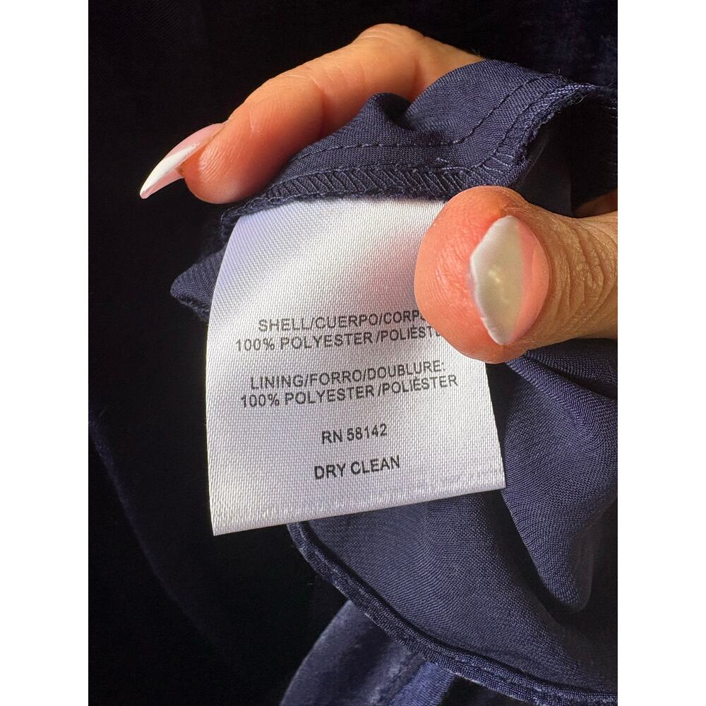 Gal Meets Glam Jennifer Navy Midi Satin Ruffle Wrap Hi Low Dress Size 2 - Picture 10 of 11